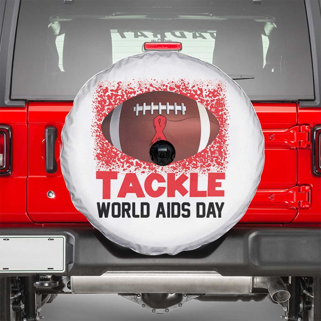 Tackle World AIDS Day Spare Tire Cover Football HIV Awareness Red Ribbon - Wonder Print Shop