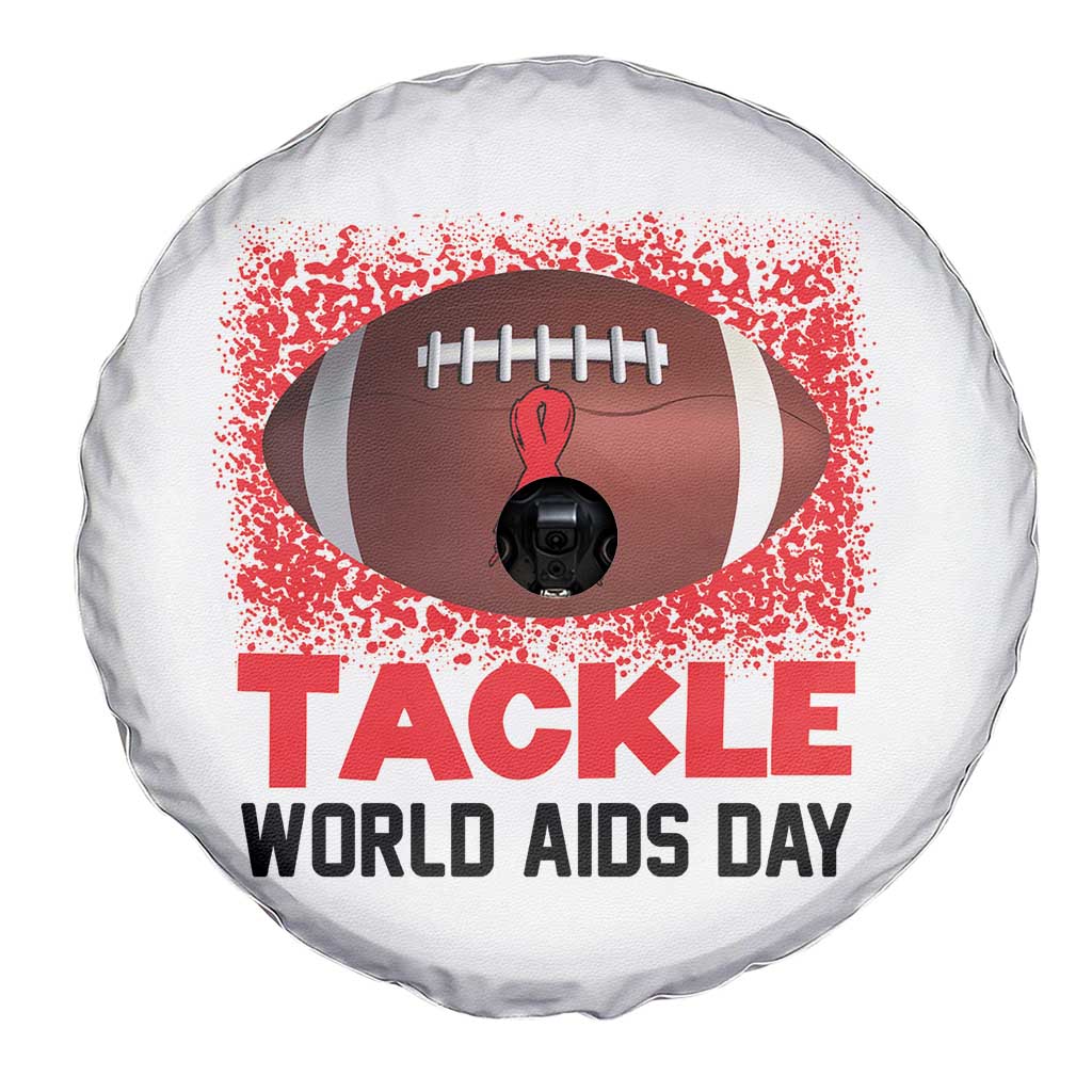 Tackle World AIDS Day Spare Tire Cover Football HIV Awareness Red Ribbon - Wonder Print Shop
