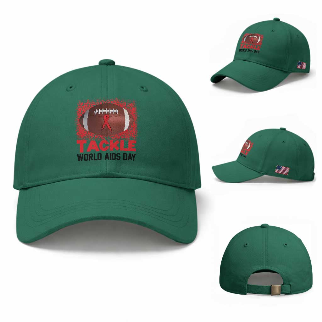 Tackle World AIDS Day Baseball Cap Football HIV Awareness Red Ribbon