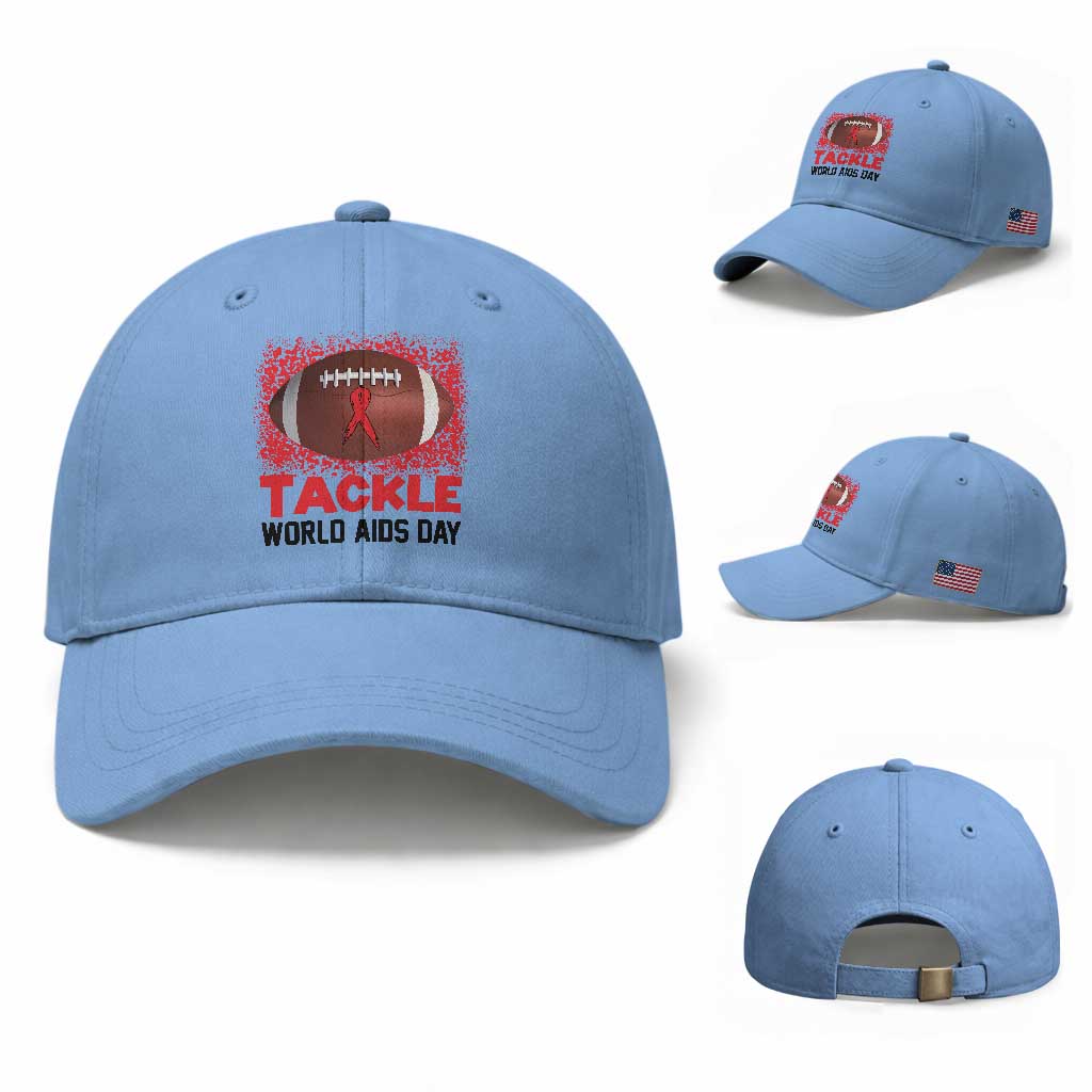 Tackle World AIDS Day Baseball Cap Football HIV Awareness Red Ribbon