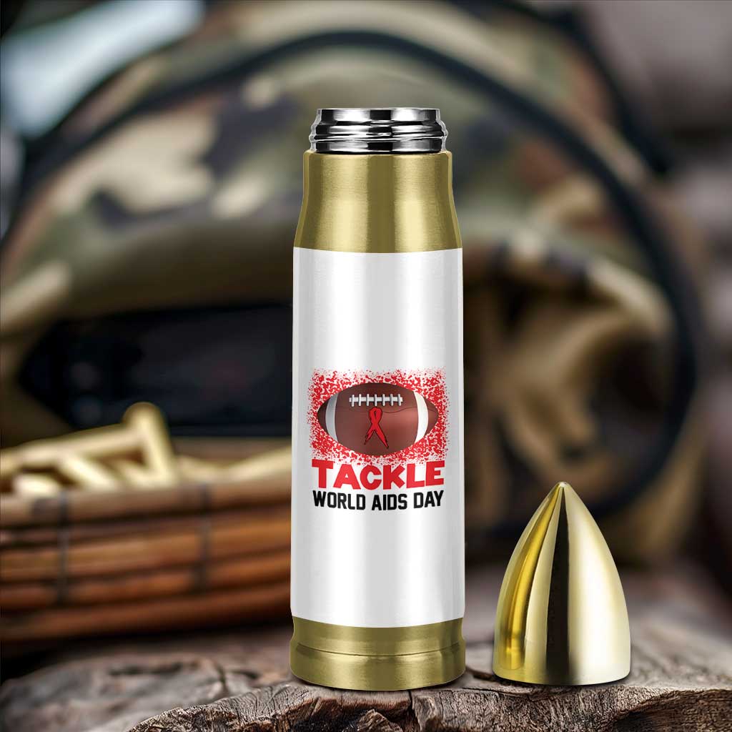 Tackle World AIDS Day Bullet Tumbler Football HIV Awareness Red Ribbon - Wonder Print Shop