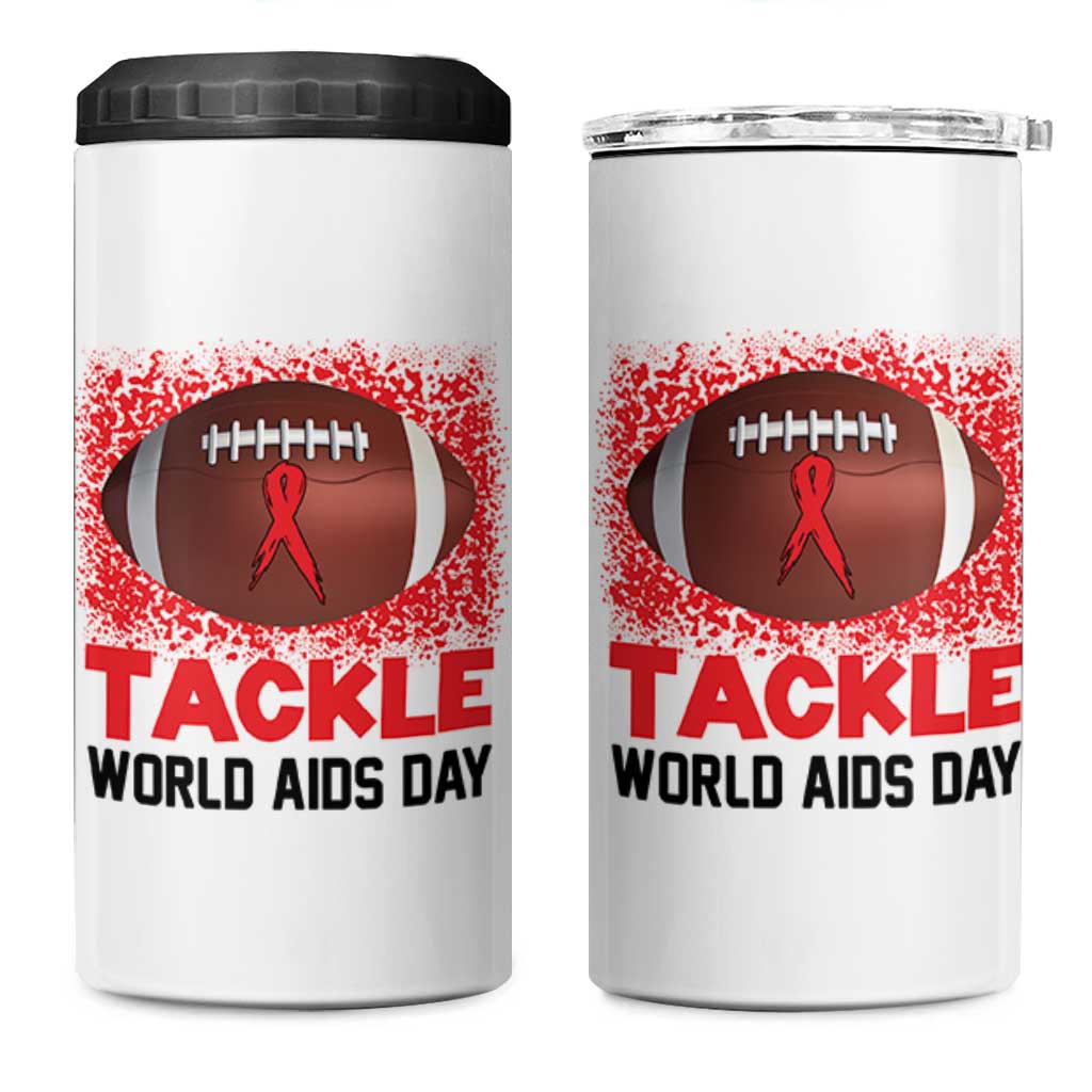 Tackle World AIDS Day 4 in 1 Can Cooler Tumbler Football HIV Awareness Red Ribbon - Wonder Print Shop