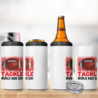 Tackle World AIDS Day 4 in 1 Can Cooler Tumbler Football HIV Awareness Red Ribbon - Wonder Print Shop