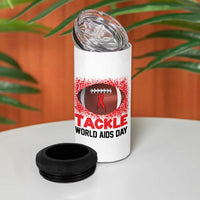 Tackle World AIDS Day 4 in 1 Can Cooler Tumbler Football HIV Awareness Red Ribbon - Wonder Print Shop