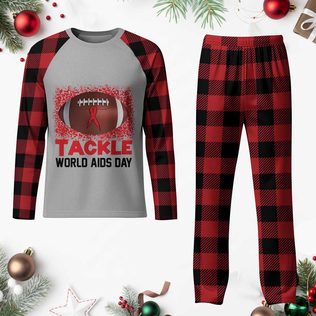 Tackle World AIDS Day Plaid Pajama Set Football HIV Awareness Red Ribbon - Wonder Print Shop