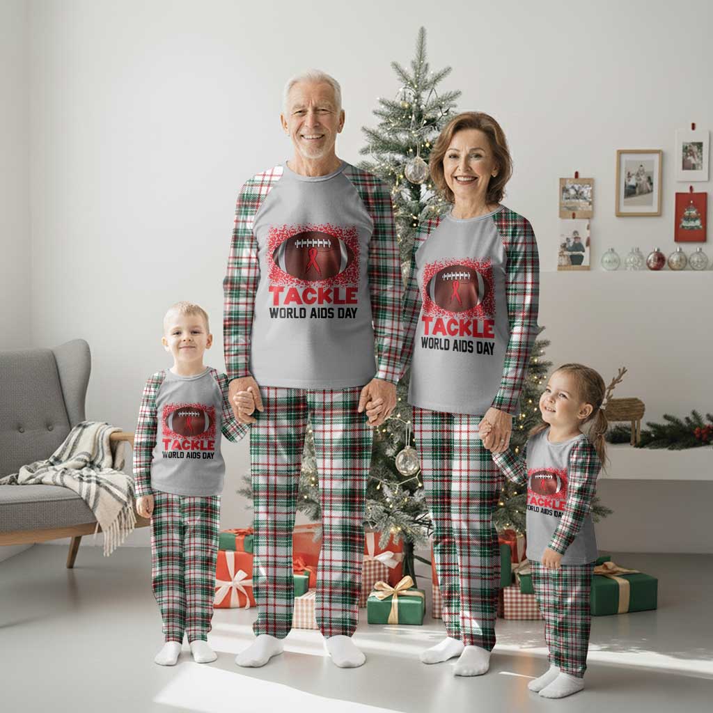 Tackle World AIDS Day Plaid Pajama Set Football HIV Awareness Red Ribbon - Wonder Print Shop