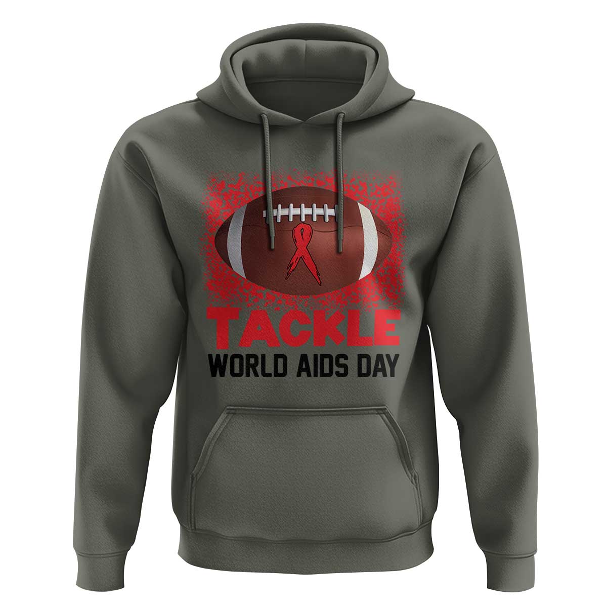 Tackle World AIDS Day Hoodie Football HIV Awareness Red Ribbon - Wonder Print Shop