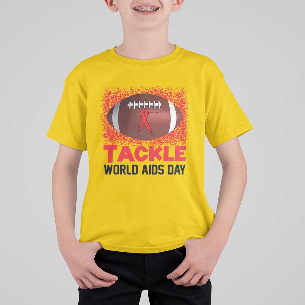 Tackle World AIDS Day T Shirt For Kid Football HIV Awareness Red Ribbon - Wonder Print Shop
