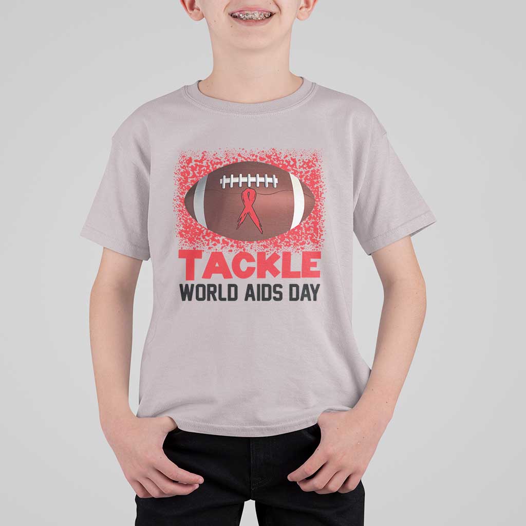 Tackle World AIDS Day T Shirt For Kid Football HIV Awareness Red Ribbon - Wonder Print Shop