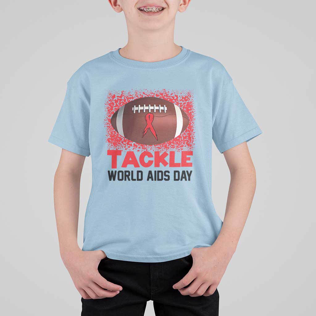 Tackle World AIDS Day T Shirt For Kid Football HIV Awareness Red Ribbon - Wonder Print Shop