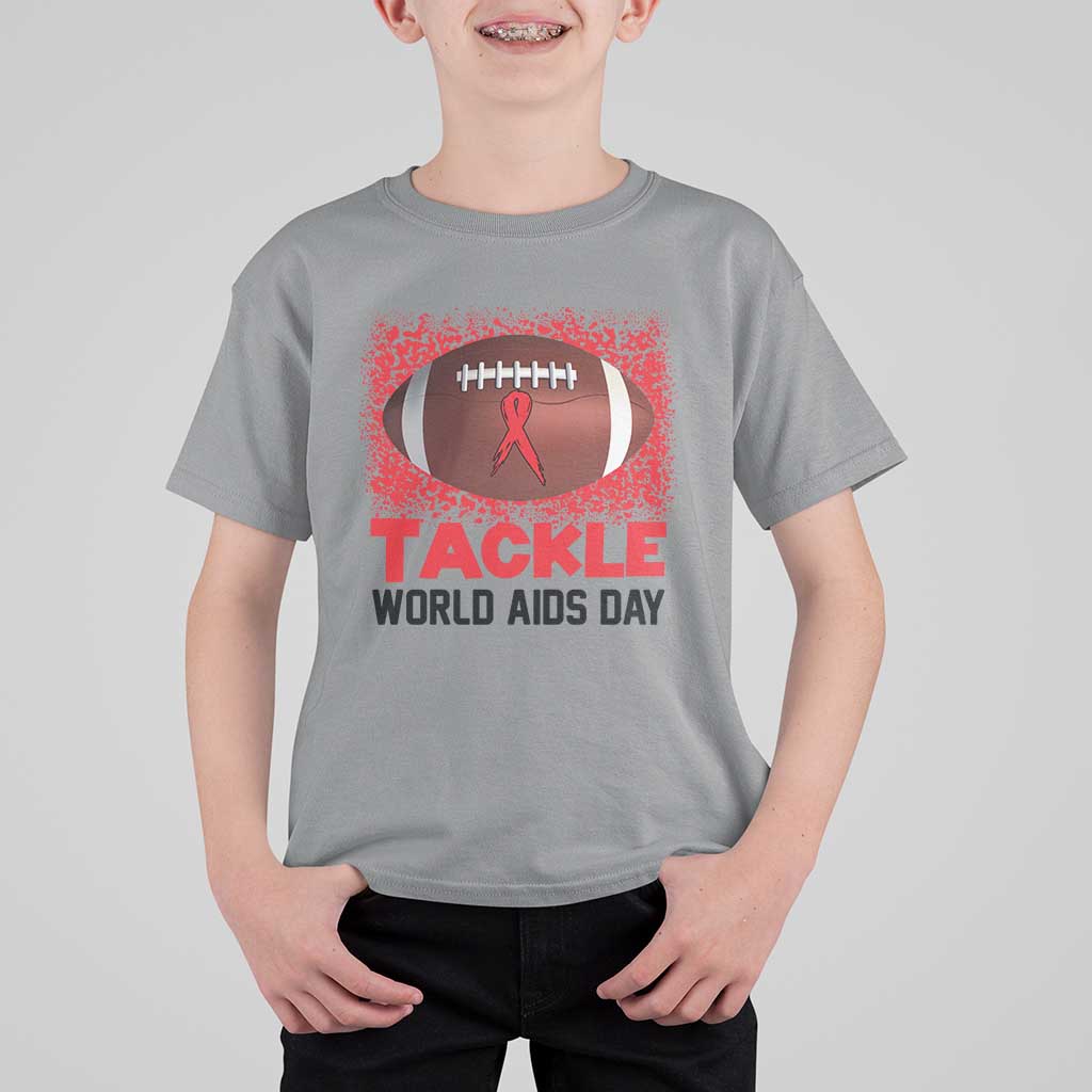 Tackle World AIDS Day T Shirt For Kid Football HIV Awareness Red Ribbon - Wonder Print Shop