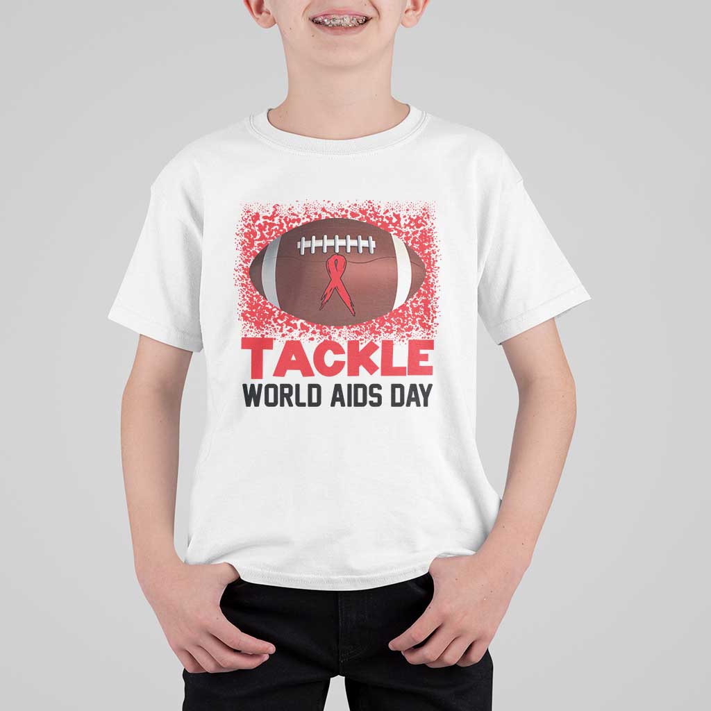 Tackle World AIDS Day T Shirt For Kid Football HIV Awareness Red Ribbon - Wonder Print Shop