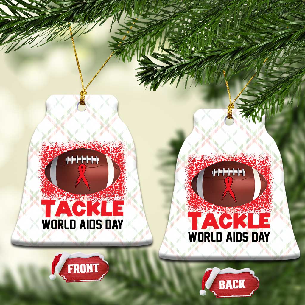 Tackle World AIDS Day Ceramic Ornament Football HIV Awareness Red Ribbon - Wonder Print Shop