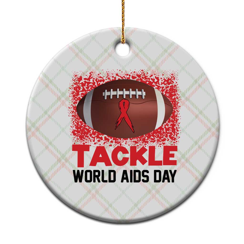 Tackle World AIDS Day Ceramic Ornament Football HIV Awareness Red Ribbon - Wonder Print Shop