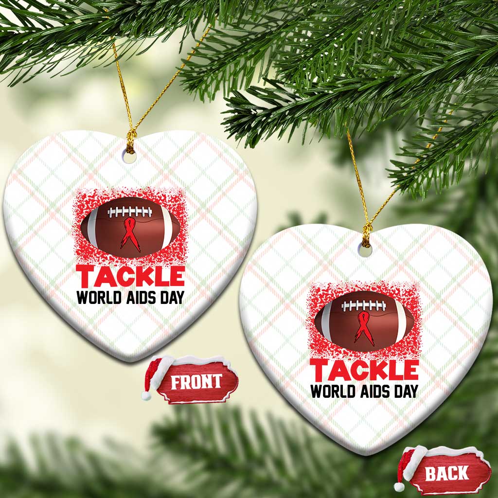 Tackle World AIDS Day Ceramic Ornament Football HIV Awareness Red Ribbon - Wonder Print Shop