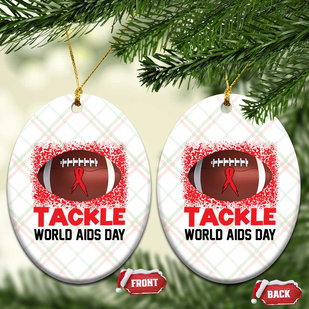 Tackle World AIDS Day Ceramic Ornament Football HIV Awareness Red Ribbon - Wonder Print Shop