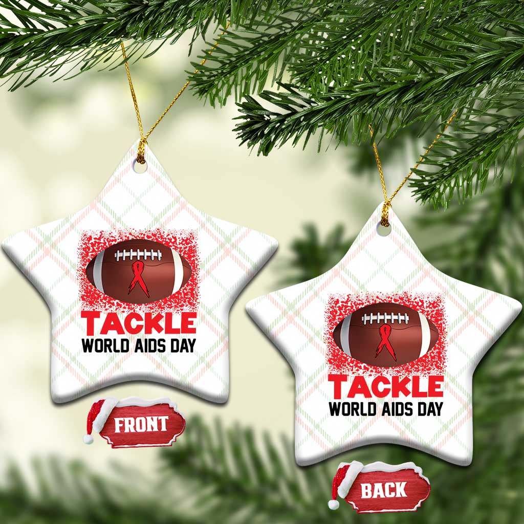Tackle World AIDS Day Ceramic Ornament Football HIV Awareness Red Ribbon - Wonder Print Shop