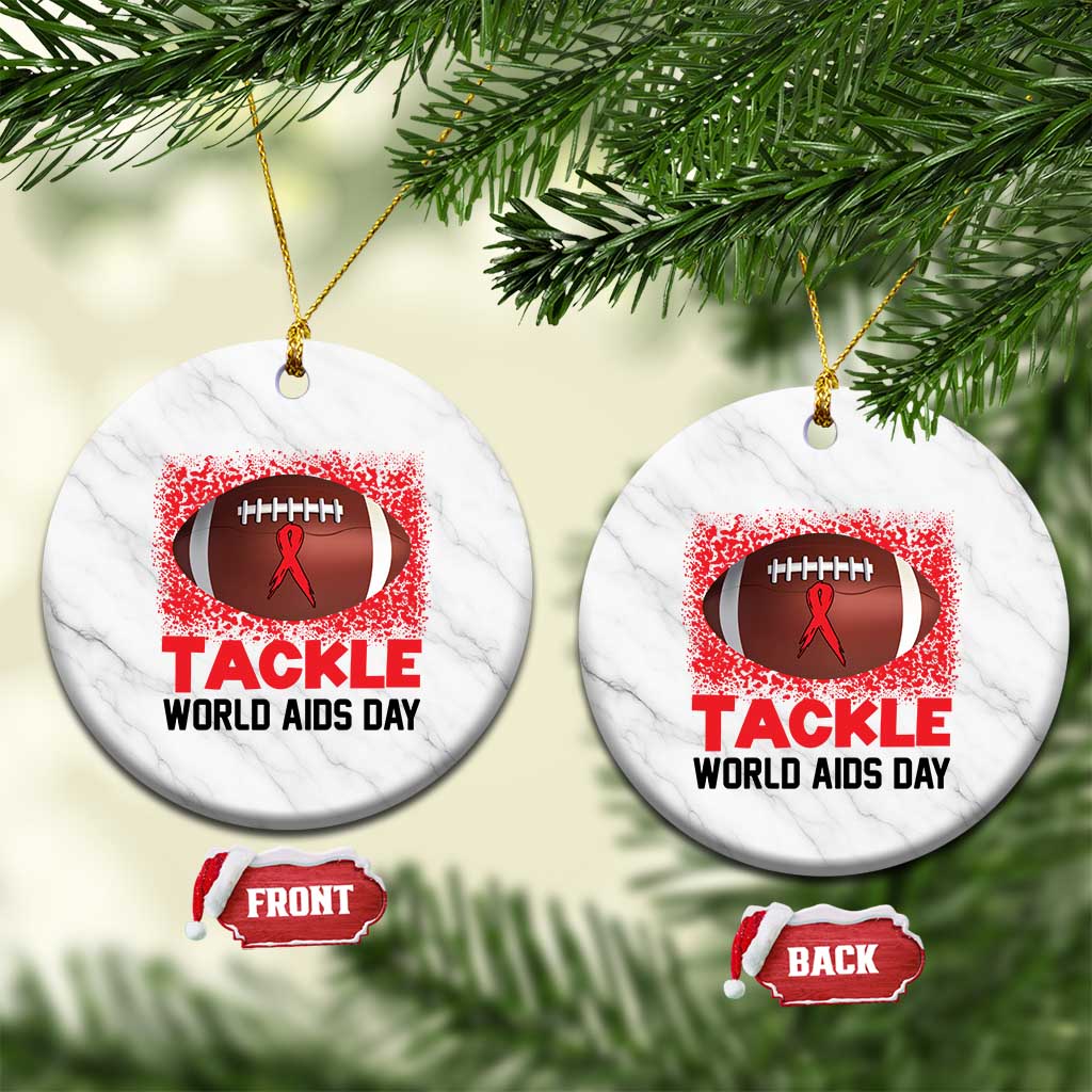 Tackle World AIDS Day Ceramic Ornament Football HIV Awareness Red Ribbon - Wonder Print Shop