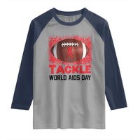 Tackle World AIDS Day Raglan Shirt Football HIV Awareness Red Ribbon - Wonder Print Shop