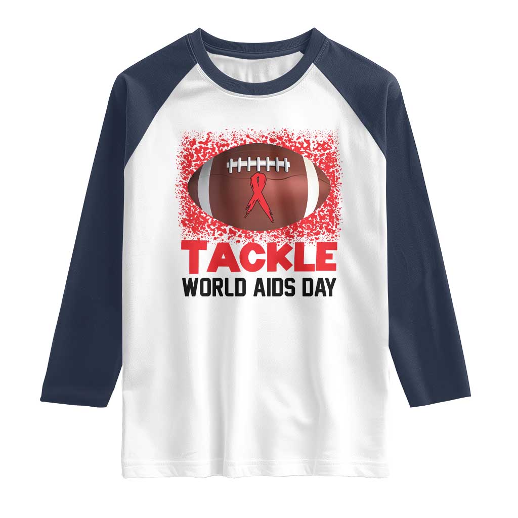 Tackle World AIDS Day Raglan Shirt Football HIV Awareness Red Ribbon - Wonder Print Shop