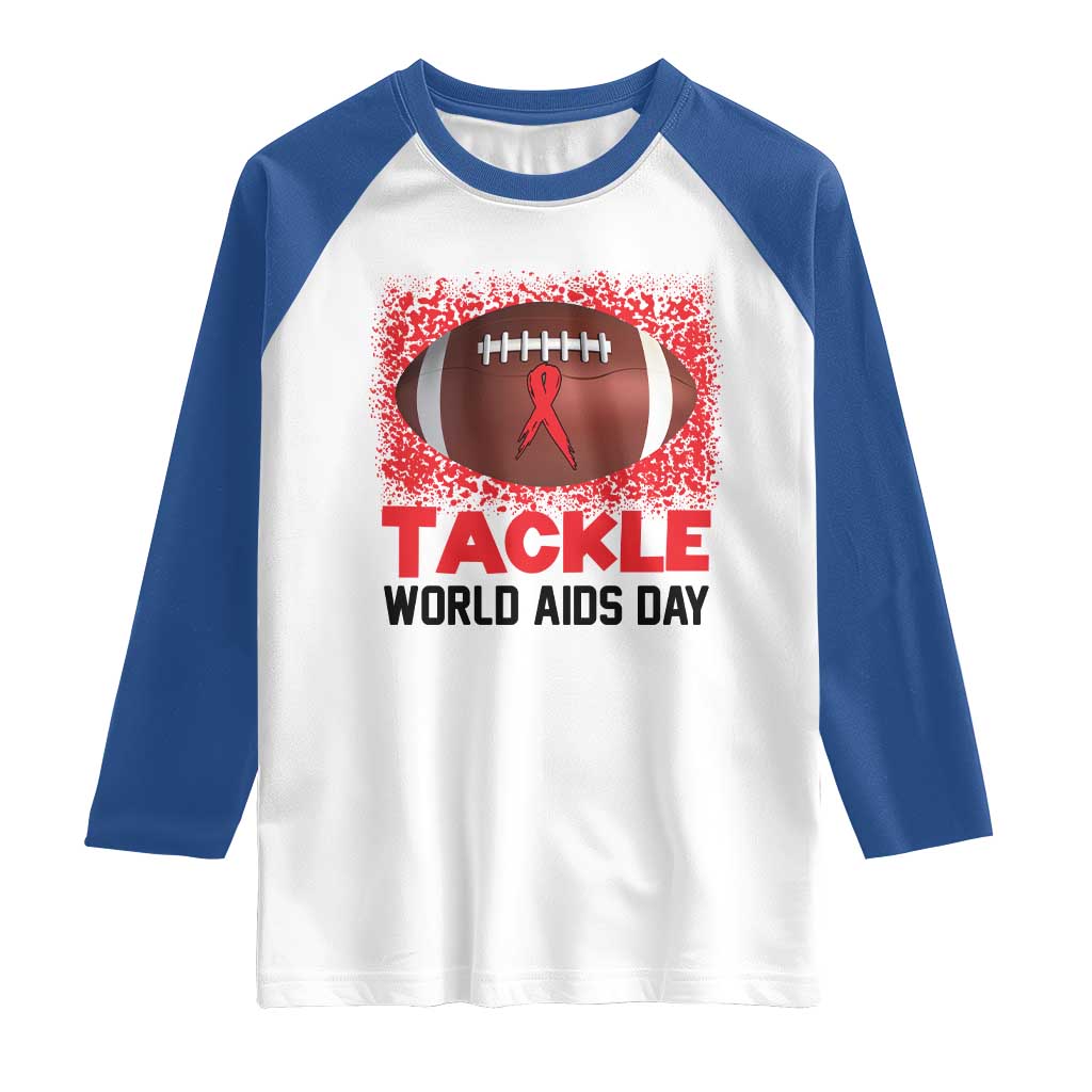 Tackle World AIDS Day Raglan Shirt Football HIV Awareness Red Ribbon - Wonder Print Shop