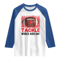 Tackle World AIDS Day Raglan Shirt Football HIV Awareness Red Ribbon - Wonder Print Shop