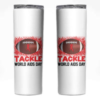 Tackle World AIDS Day Skinny Tumbler Football HIV Awareness Red Ribbon - Wonder Print Shop