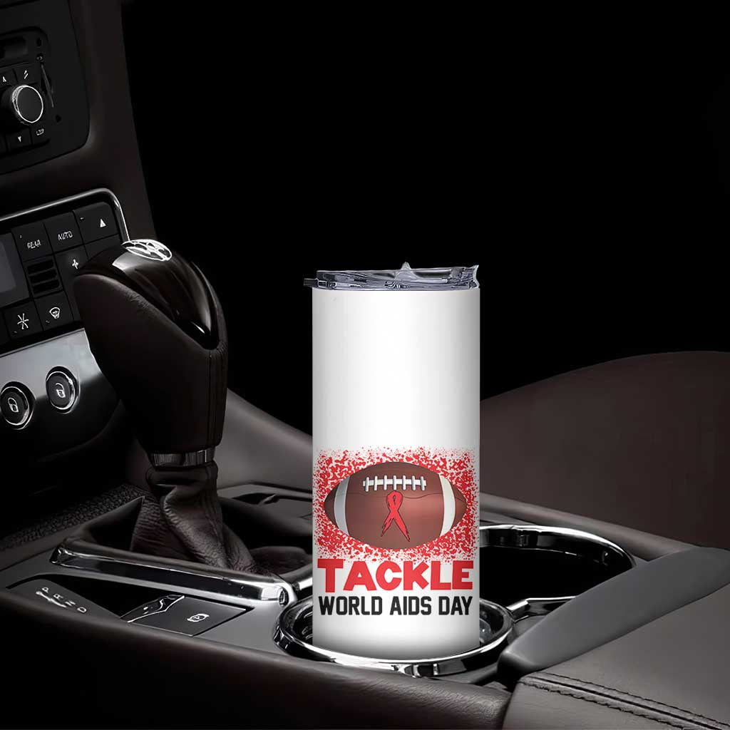 Tackle World AIDS Day Skinny Tumbler Football HIV Awareness Red Ribbon - Wonder Print Shop