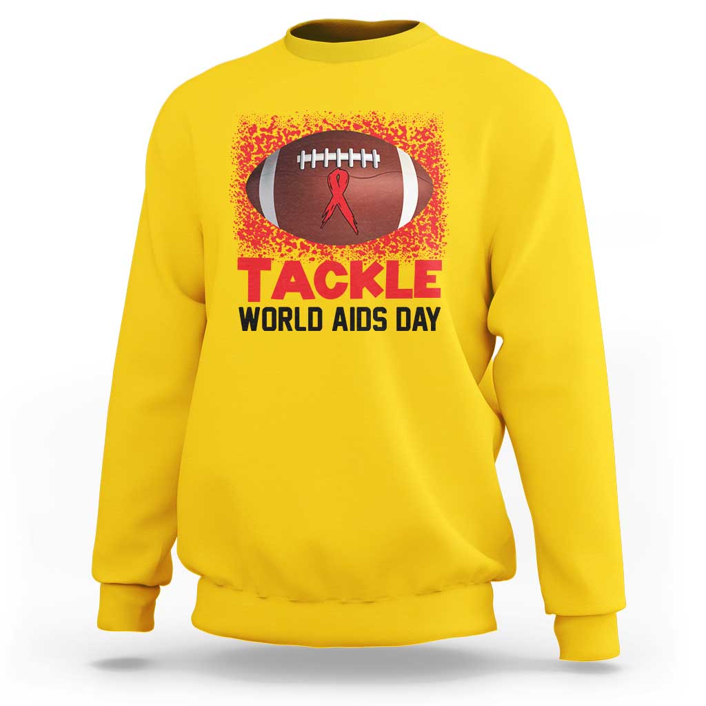 Tackle World AIDS Day Sweatshirt Football HIV Awareness Red Ribbon - Wonder Print Shop