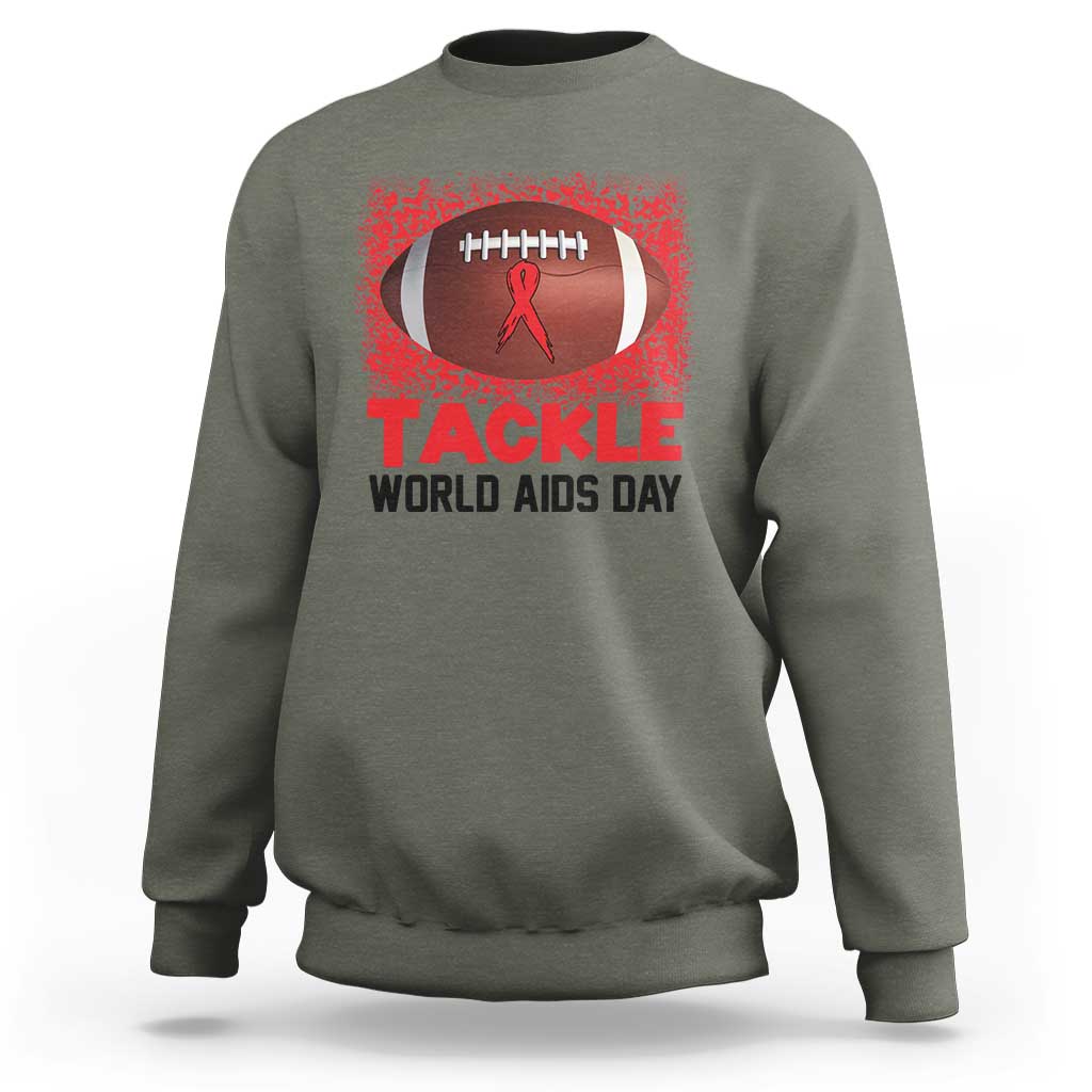 Tackle World AIDS Day Sweatshirt Football HIV Awareness Red Ribbon - Wonder Print Shop