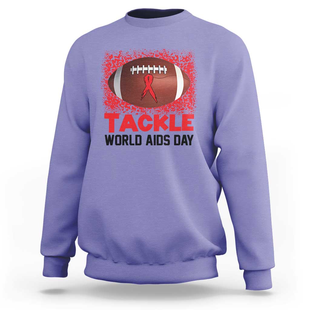 Tackle World AIDS Day Sweatshirt Football HIV Awareness Red Ribbon - Wonder Print Shop