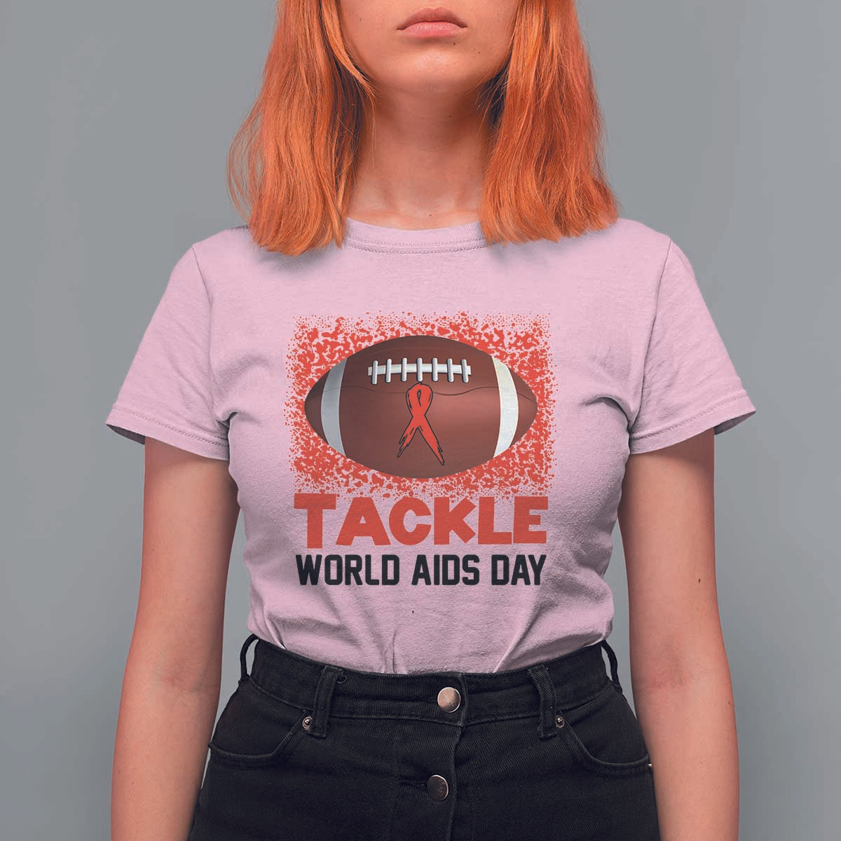 Tackle World AIDS Day T Shirt For Women Football HIV Awareness Red Ribbon - Wonder Print Shop