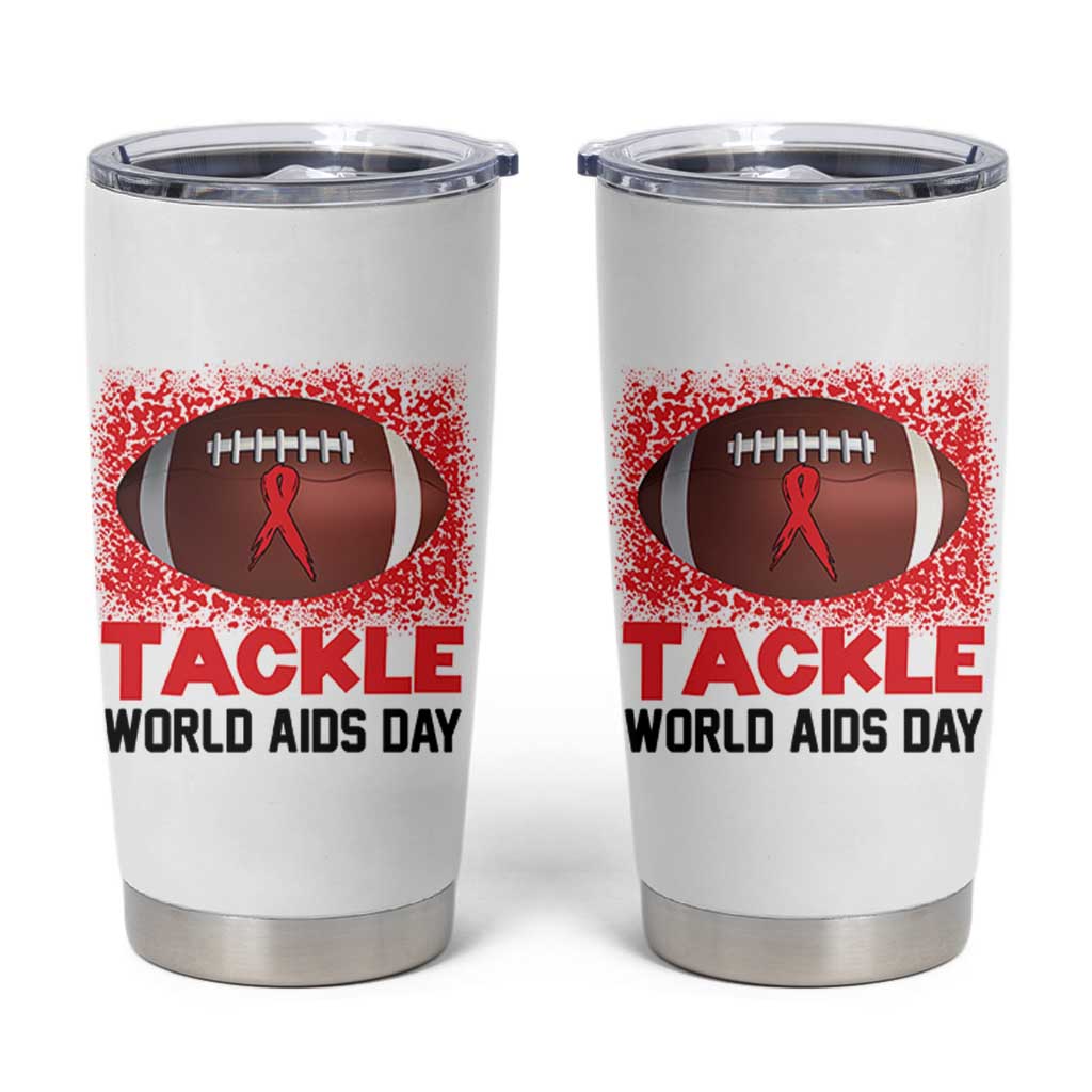 Tackle World AIDS Day Tumbler Cup Football HIV Awareness Red Ribbon - Wonder Print Shop