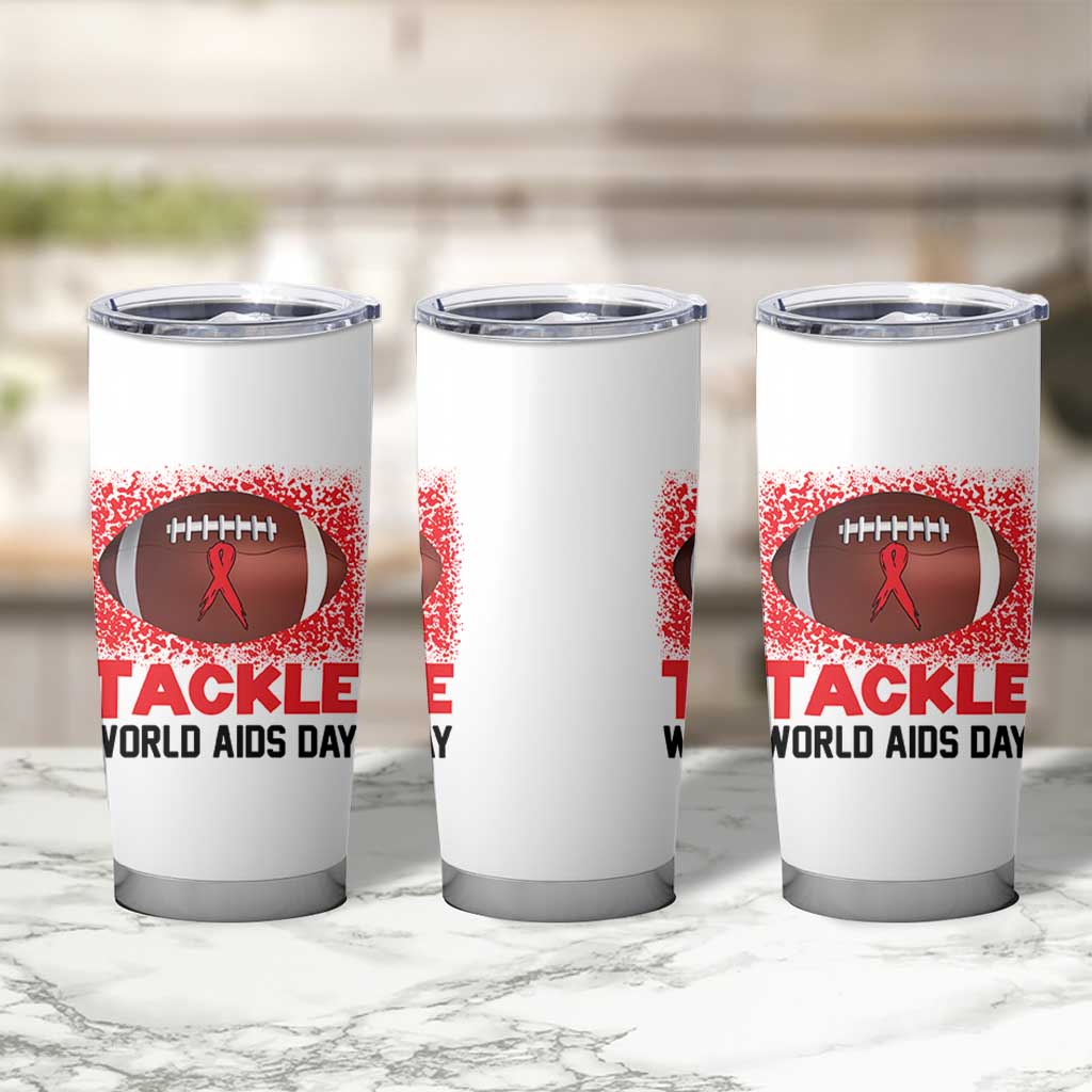 Tackle World AIDS Day Tumbler Cup Football HIV Awareness Red Ribbon - Wonder Print Shop