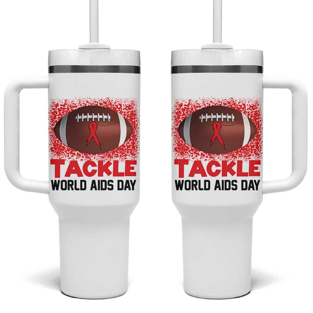 Tackle World AIDS Day Tumbler With Handle Football HIV Awareness Red Ribbon - Wonder Print Shop