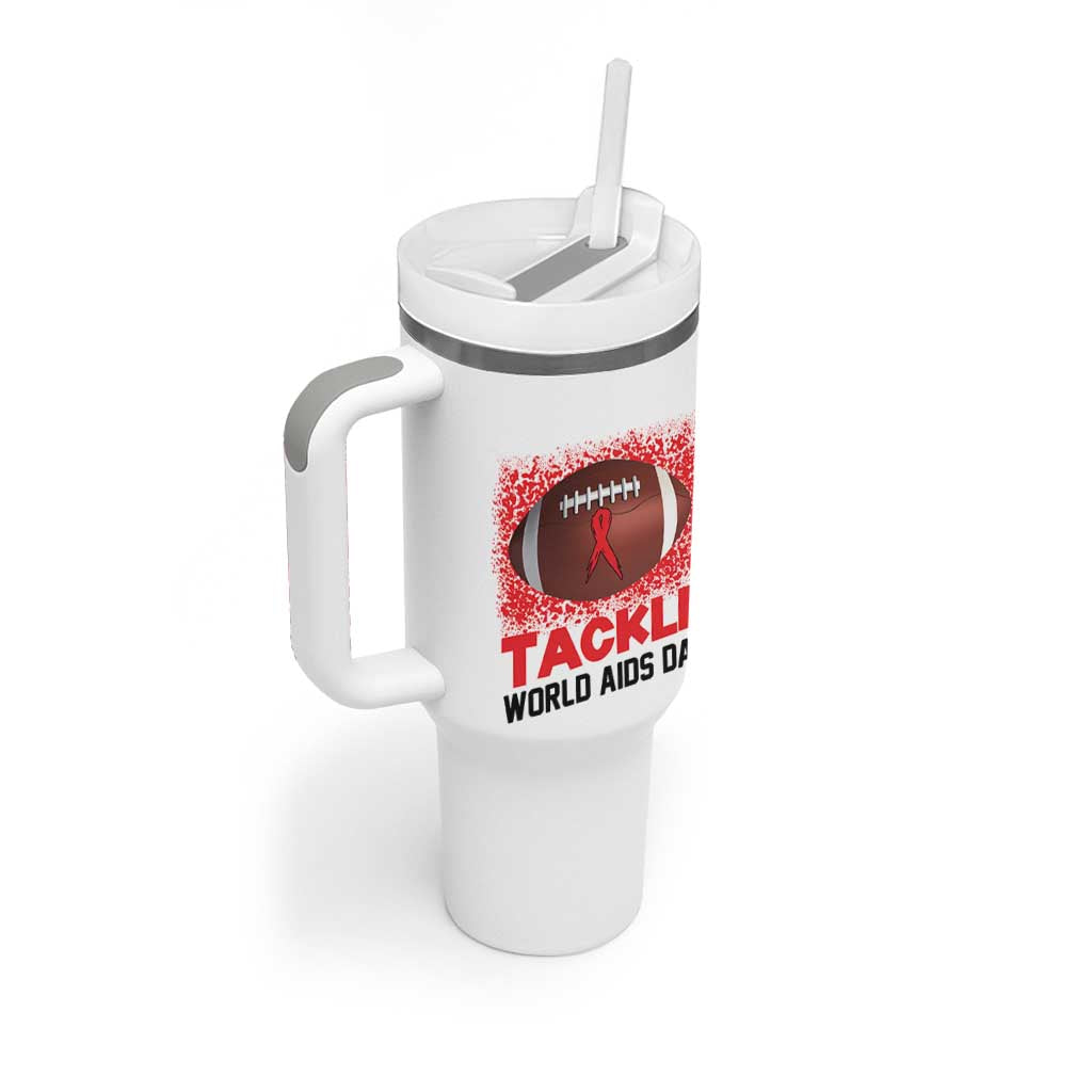 Tackle World AIDS Day Tumbler With Handle Football HIV Awareness Red Ribbon - Wonder Print Shop