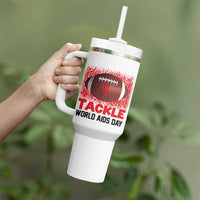 Tackle World AIDS Day Tumbler With Handle Football HIV Awareness Red Ribbon - Wonder Print Shop