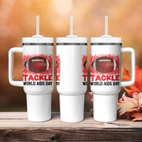 Tackle World AIDS Day Tumbler With Handle Football HIV Awareness Red Ribbon - Wonder Print Shop