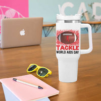 Tackle World AIDS Day Tumbler With Handle Football HIV Awareness Red Ribbon - Wonder Print Shop