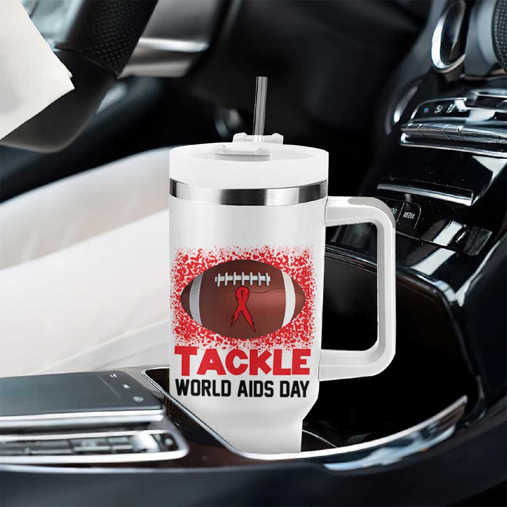 Tackle World AIDS Day Tumbler With Handle Football HIV Awareness Red Ribbon - Wonder Print Shop