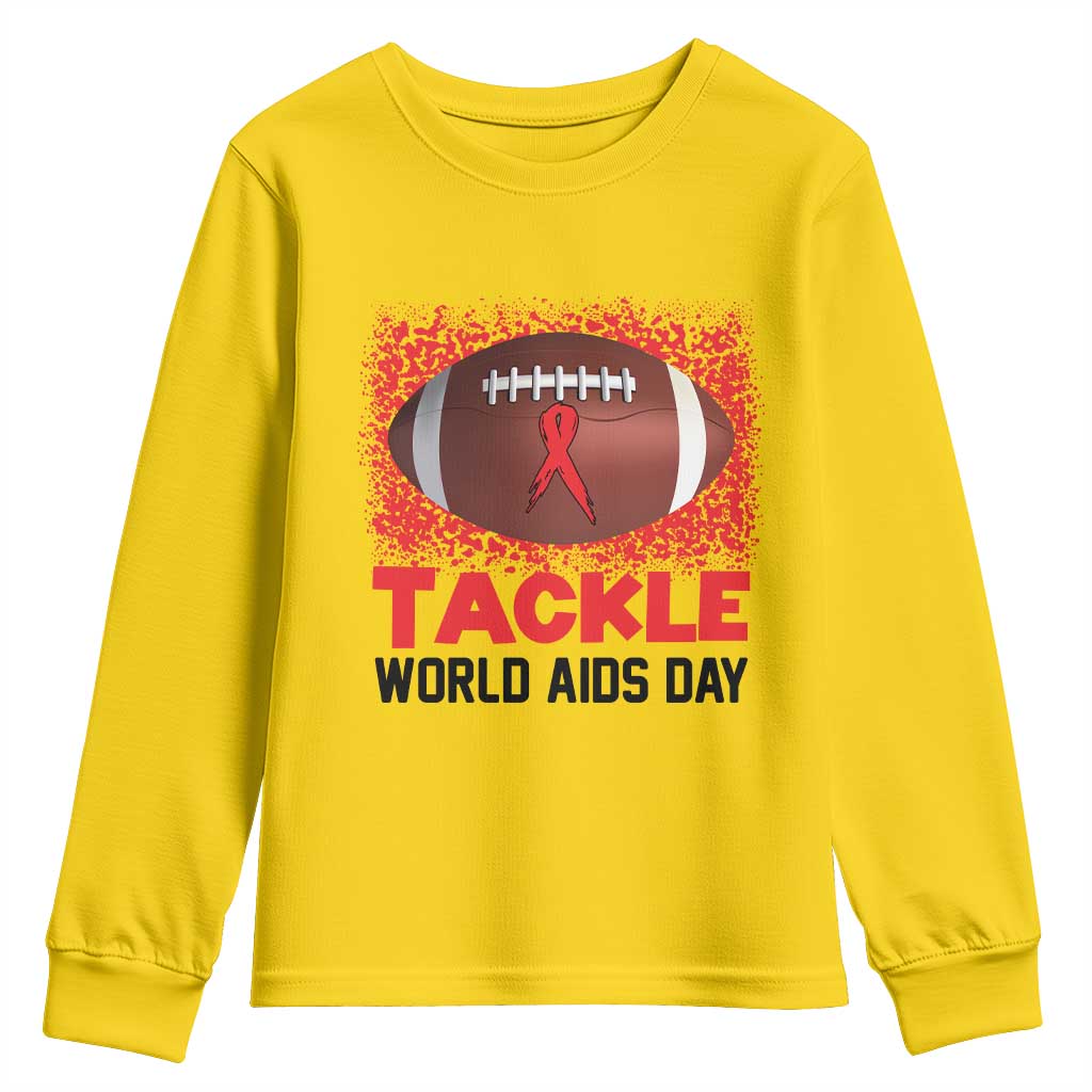 Tackle World AIDS Day Youth Sweatshirt Football HIV Awareness Red Ribbon - Wonder Print Shop