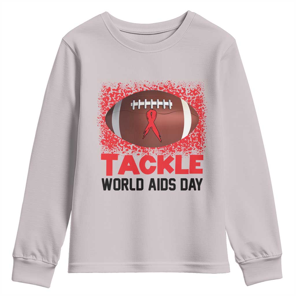 Tackle World AIDS Day Youth Sweatshirt Football HIV Awareness Red Ribbon - Wonder Print Shop