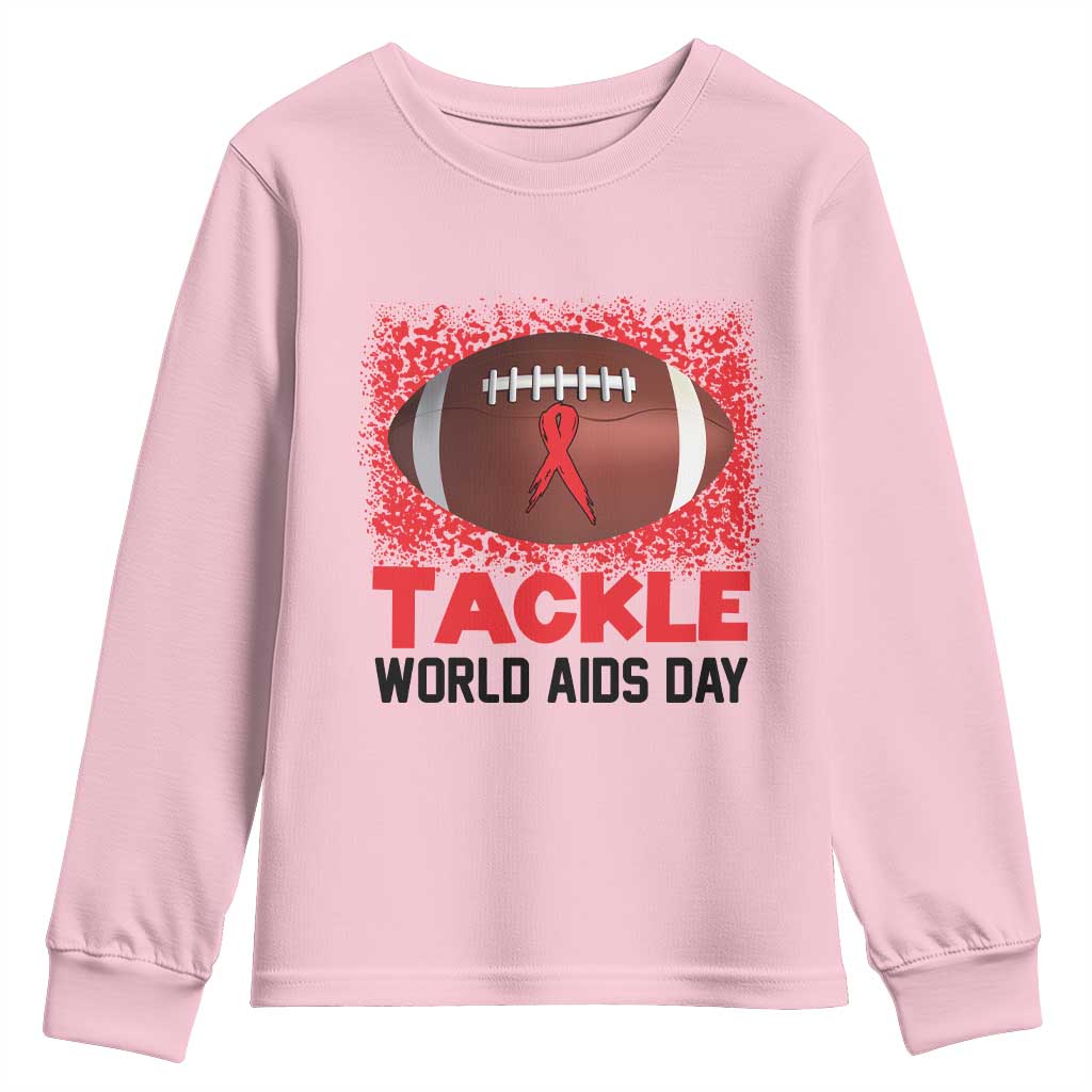 Tackle World AIDS Day Youth Sweatshirt Football HIV Awareness Red Ribbon - Wonder Print Shop