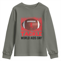 Tackle World AIDS Day Youth Sweatshirt Football HIV Awareness Red Ribbon - Wonder Print Shop