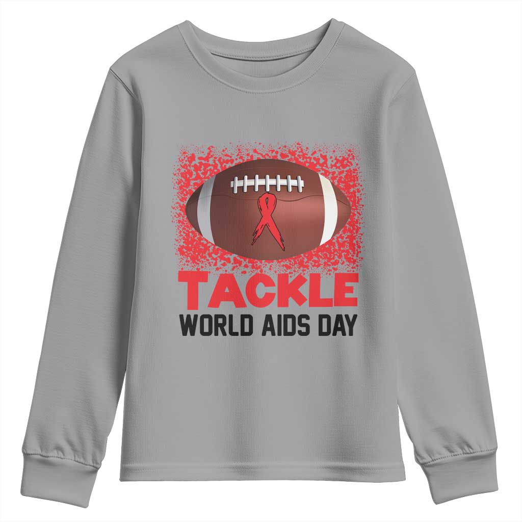 Tackle World AIDS Day Youth Sweatshirt Football HIV Awareness Red Ribbon - Wonder Print Shop