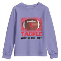 Tackle World AIDS Day Youth Sweatshirt Football HIV Awareness Red Ribbon - Wonder Print Shop
