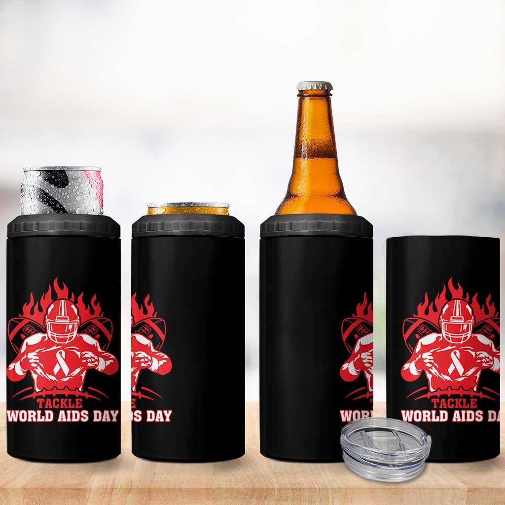 AIDS Awareness 4 in 1 Can Cooler Tumbler Ribbon HIV Tackle Football Gift - Wonder Print Shop