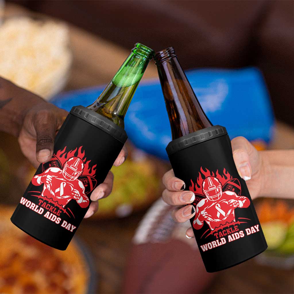 AIDS Awareness 4 in 1 Can Cooler Tumbler Ribbon HIV Tackle Football Gift - Wonder Print Shop