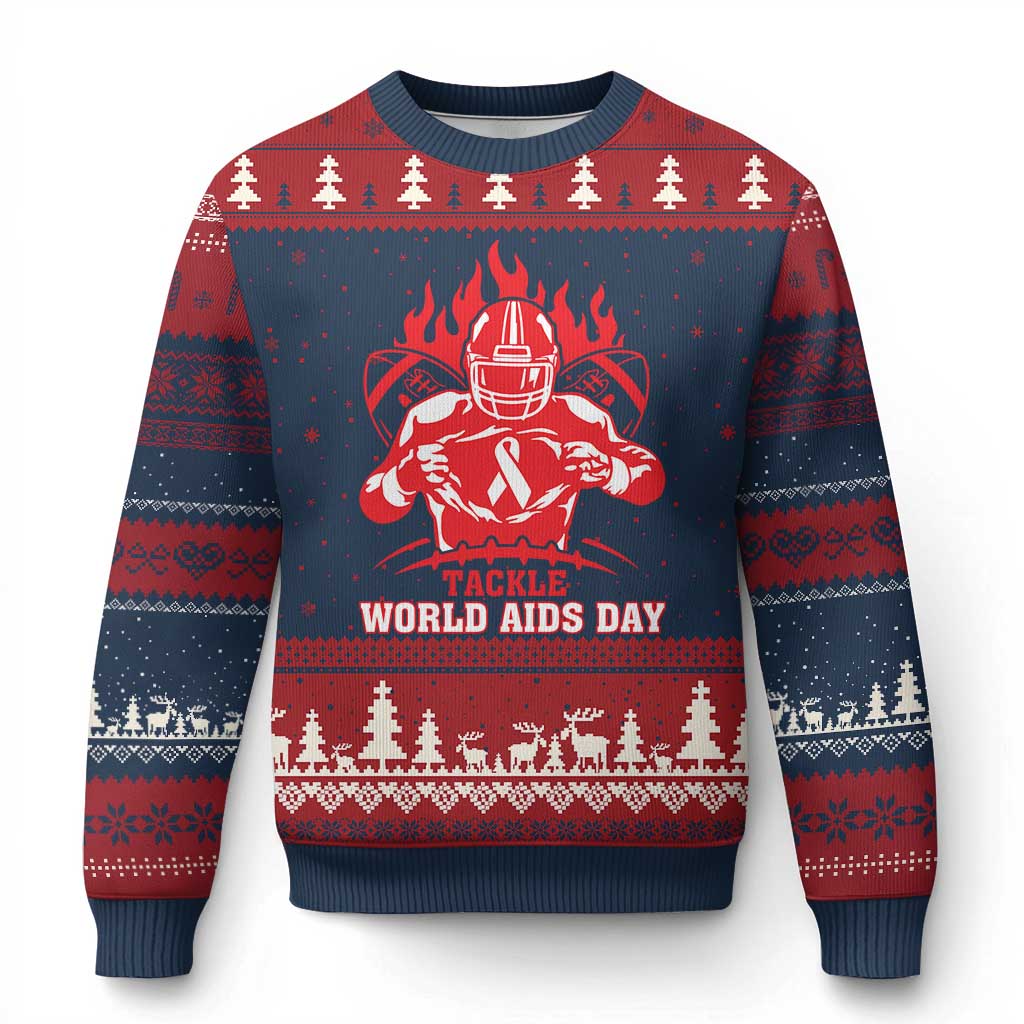 AIDS Awareness Ugly Christmas Sweater Ribbon HIV Tackle Football Gift - Wonder Print Shop