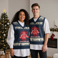 AIDS Awareness V-Neck Knit Sweater Vest Ribbon HIV Tackle Football Gift - Wonder Print Shop